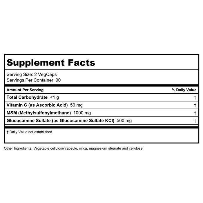 Solaray MSM and Glucosamine Capsules, 180 Count - Supplement Facts panel