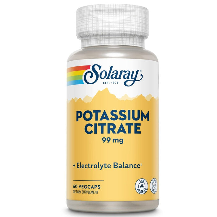 Solaray Potassium Citrate, Healthy Electrolyte Balance, Nerve & Muscle Function Support, Vegan, 60 VegCaps - The Oasis of Health