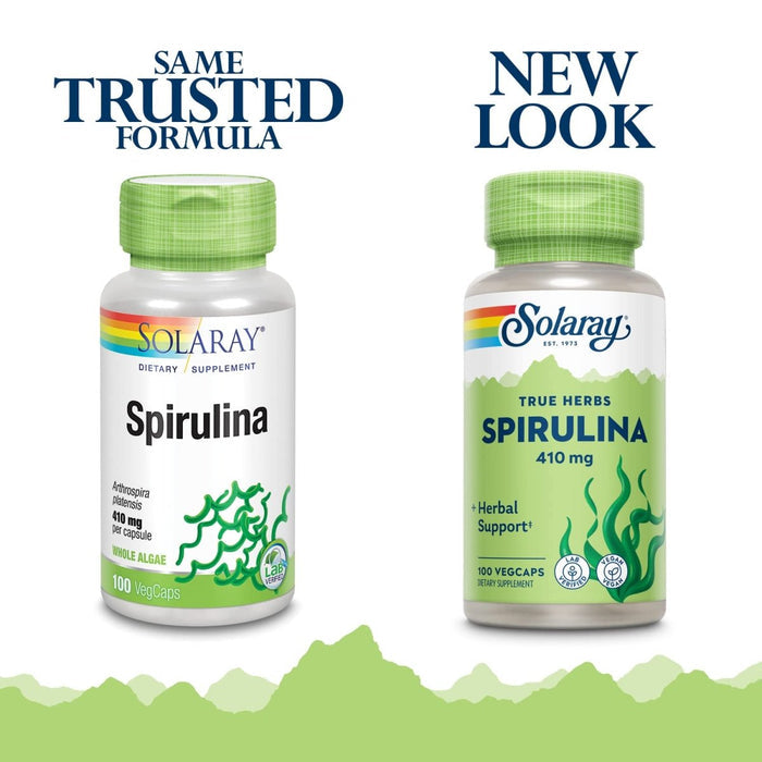 SOLARAY Spirulina 410mg | Algae Superfood Supports Energy, Vitality & Overall Health | 100ct, 100 Serv. - The Oasis of Health