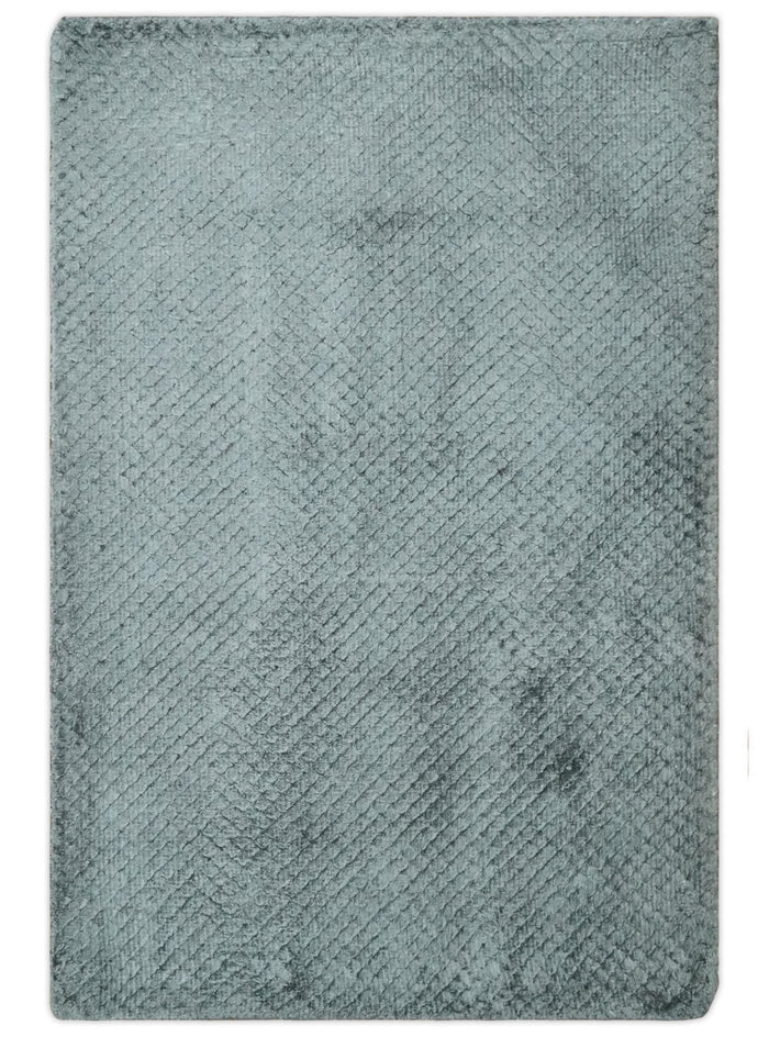 Solid Gray 2x3 Modern Geometrical Cross diamond design Hand Made art silk Area Rug | N2223 - The Rug Decor