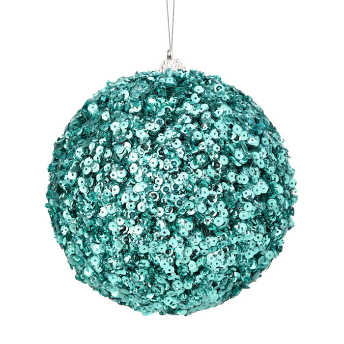 Teal Glamour Sequin Ball Ornament, 4.5"