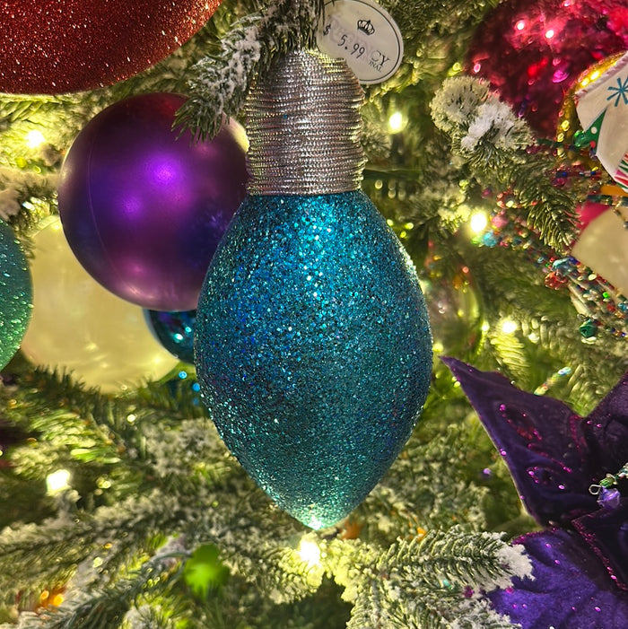 Teal Glitter Lightbulb Ornament