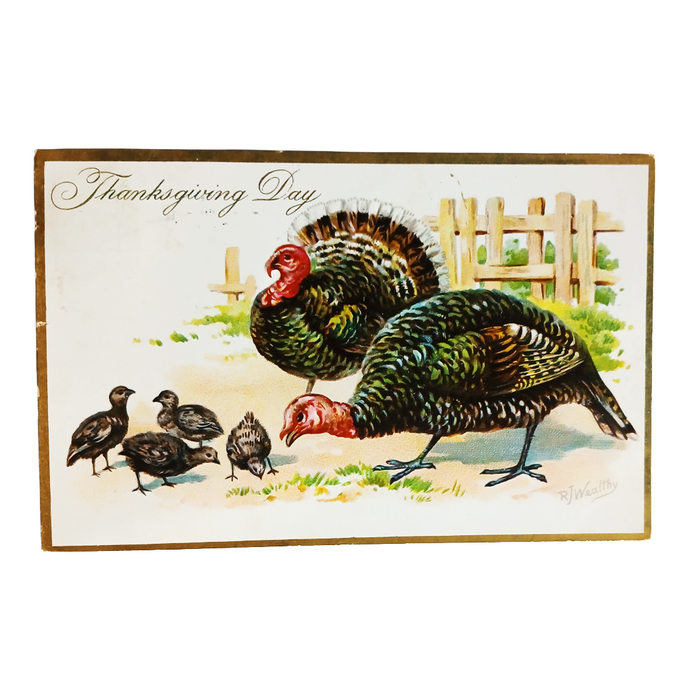 Thanksgiving Postcard Turkeys with Baby Chicks Tuck Pub Series 123