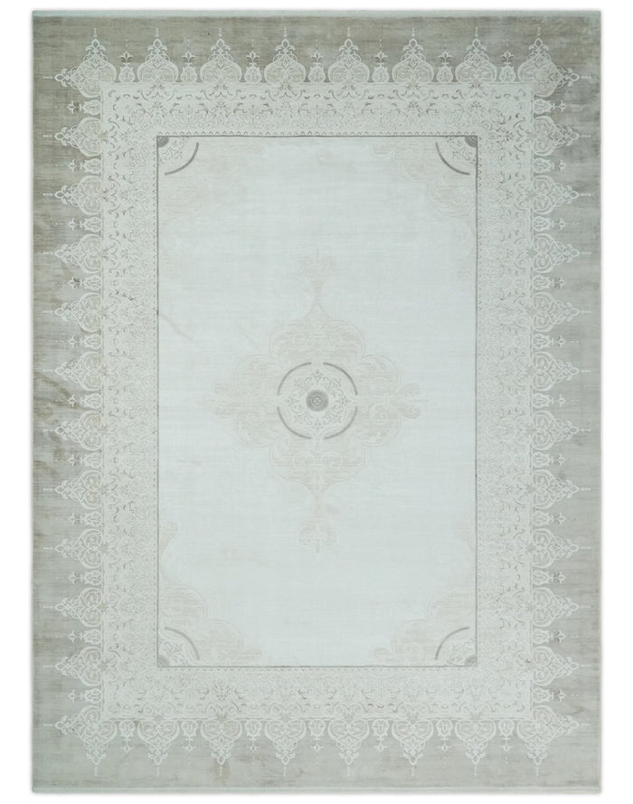 Brown, Beige and Ivory Antique Finish, Vintage look, Art Silk Area Rug, Living Room Rug | TRDMM2 - The Rug Decor