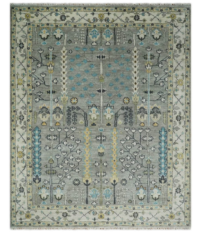 Silver and Ivory 8x10, 9x12, 10x14 and 12x15 Hand Knotted Traditional Persian Vintage Oushak Wool Rug | TRDCP870810 - The Rug Decor