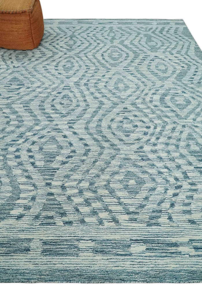 Tribal Modern Hand Tufted 2x3, 3x5, 5x8, 6x9, 8x10 and 9x12 Woolen White and Blue Area Rug | CLO3 - The Rug Decor