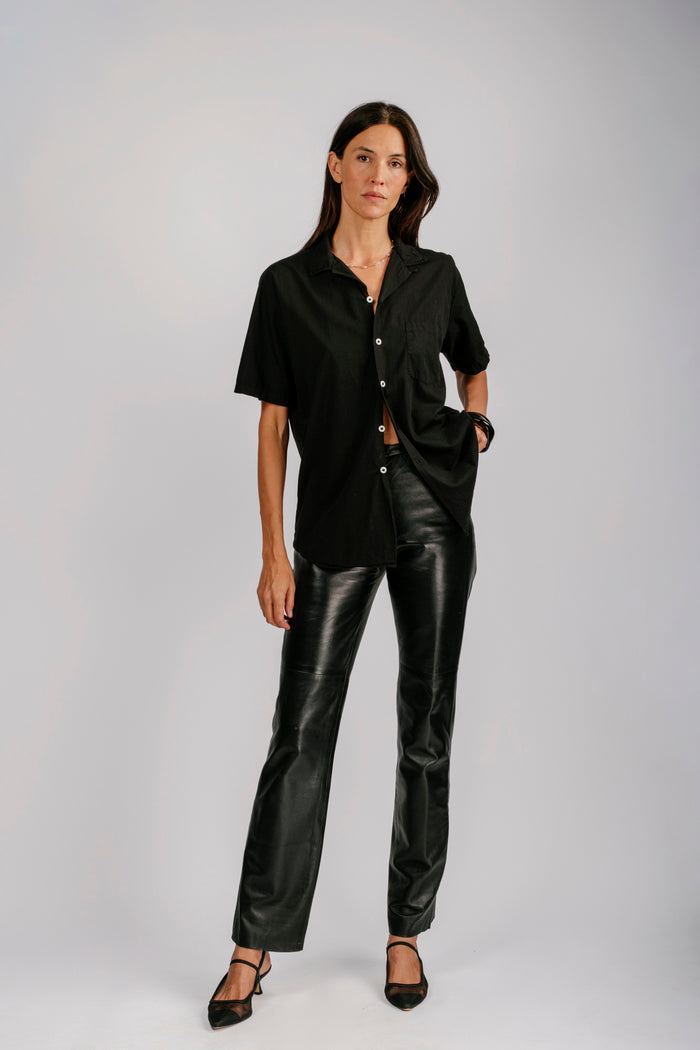 Vintage Black Short Sleeve Loop Collar Shirt