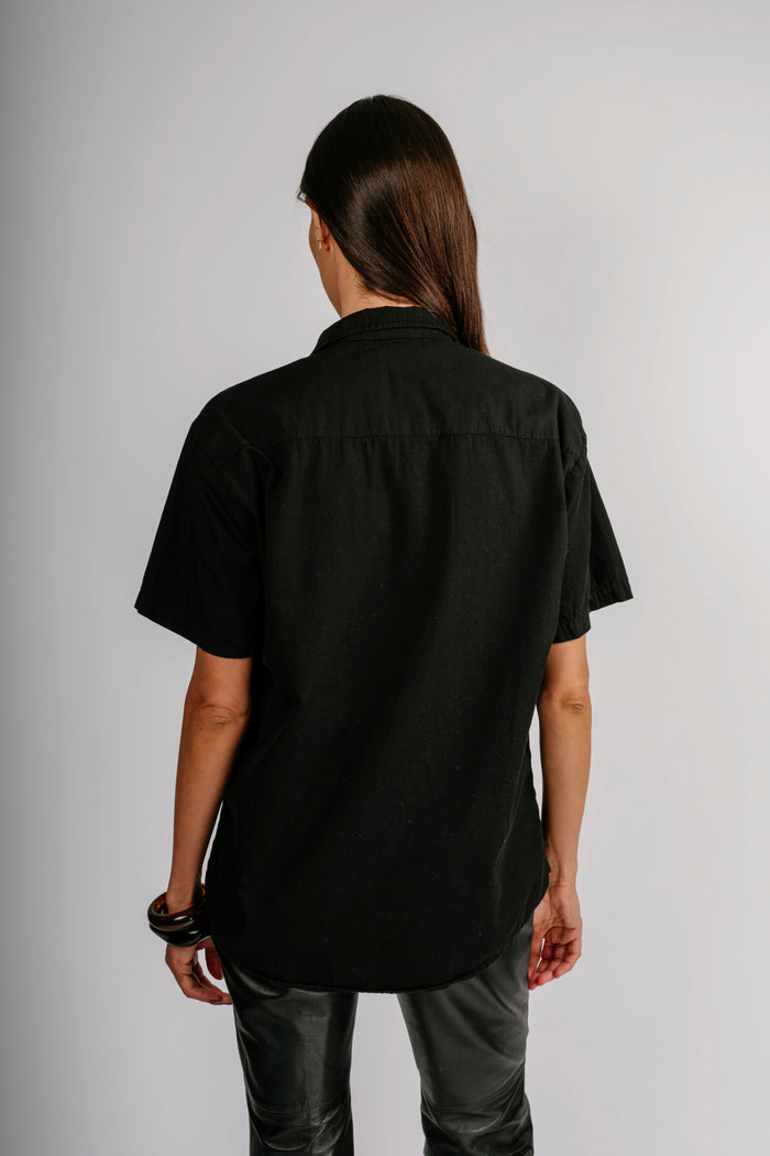 Vintage Black Short Sleeve Loop Collar Shirt