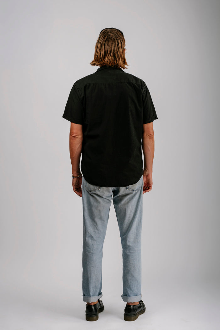 Vintage Black Short Sleeve Loop Collar Shirt