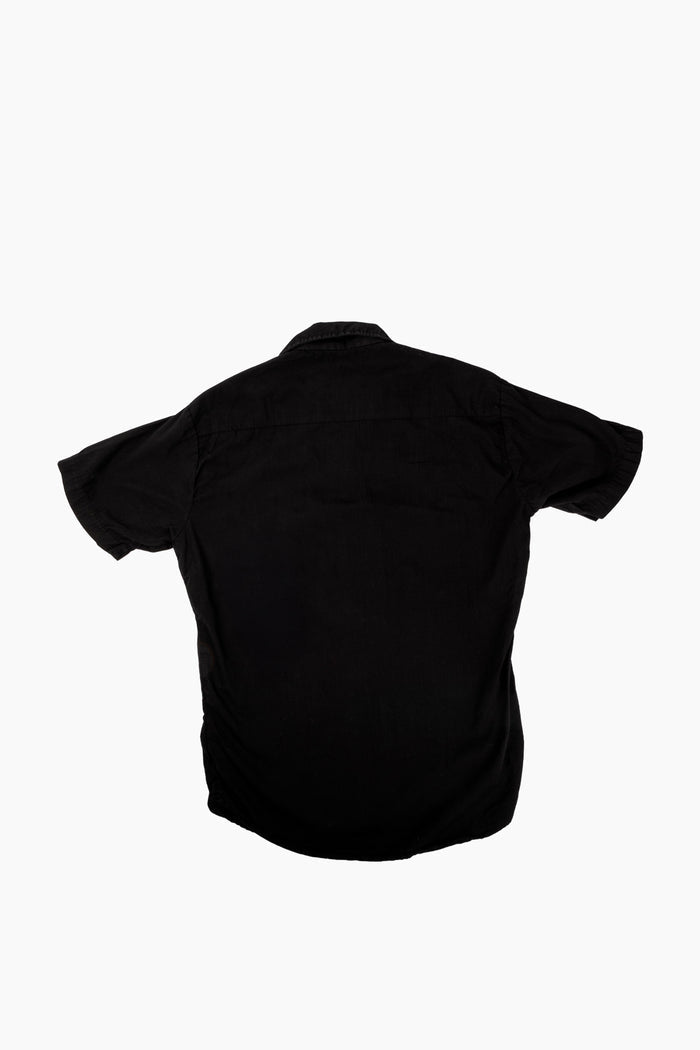 Vintage Black Short Sleeve Loop Collar Shirt