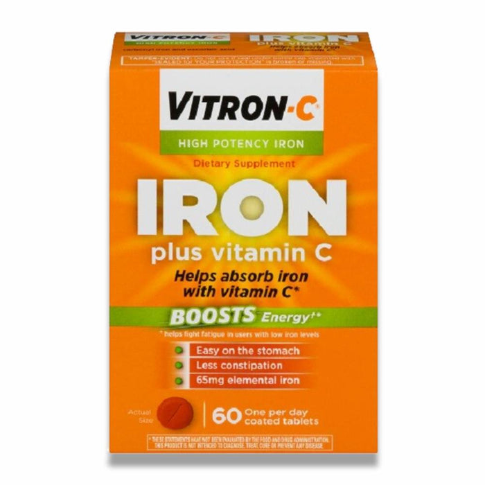 Vitron-C - High Potency Iron Plus Vitamin C Tablets - 60 Count - 12 Pack