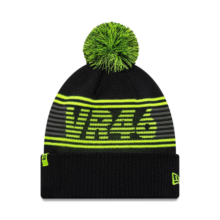 Pictured is this Recycled VR46 Bobble Knit Beanie in black. 1