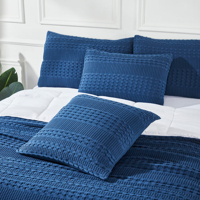 Waffle Weave Navy Blue Euro Sham Set of 2-Lange General Store