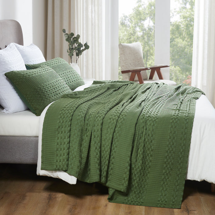 Waffle Weave Olive Green Blanket-Lange General Store