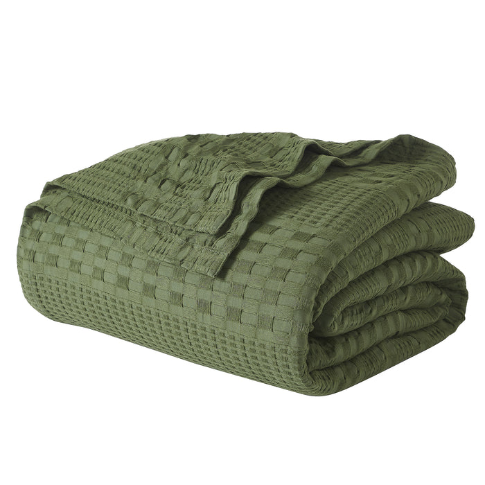 Waffle Weave Olive Green Blanket-Lange General Store
