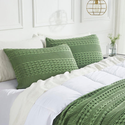 Waffle Weave Olive Green Sham Set of 2-Lange General Store