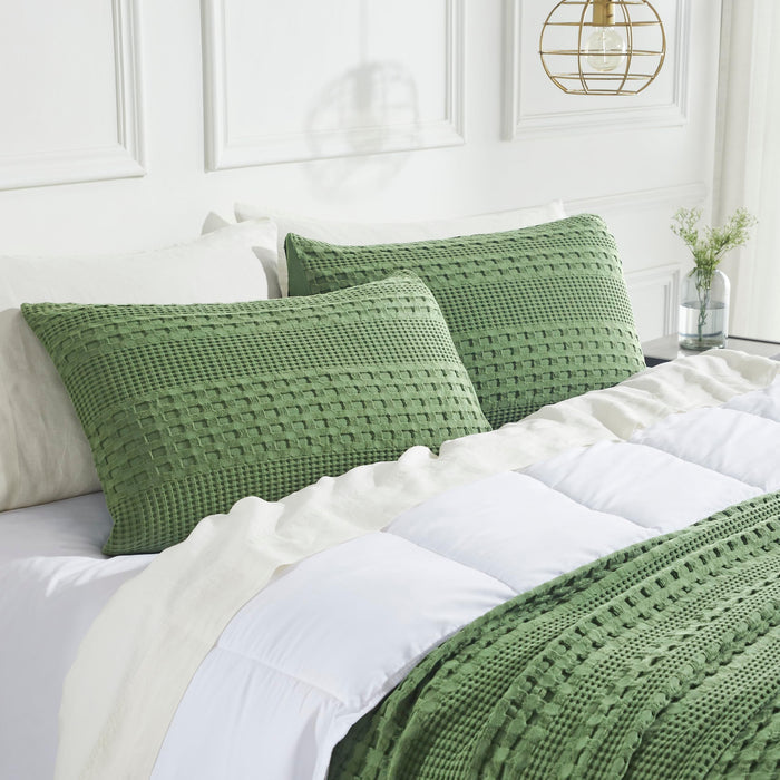 Waffle Weave Olive Green Sham Set of 2-Lange General Store