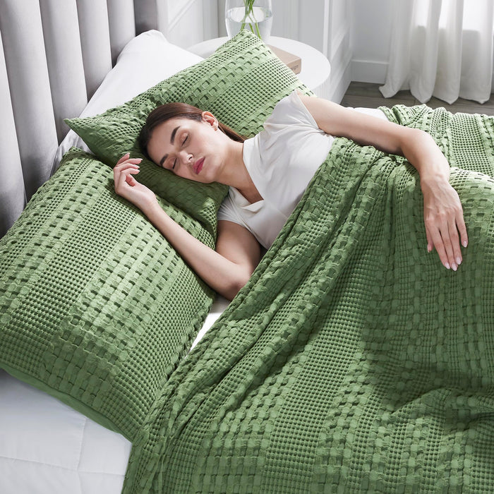 Waffle Weave Olive Green Sham Set of 2-Lange General Store
