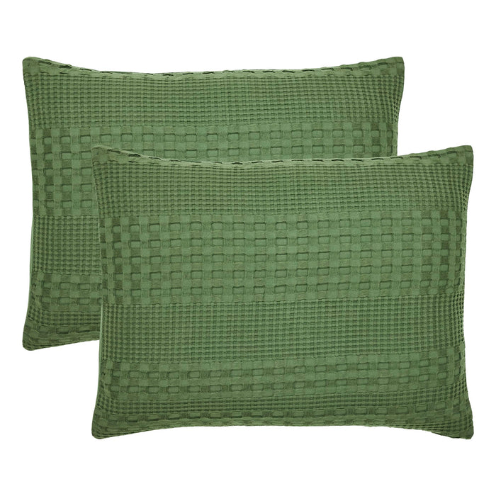 Waffle Weave Olive Green Sham Set of 2-Lange General Store