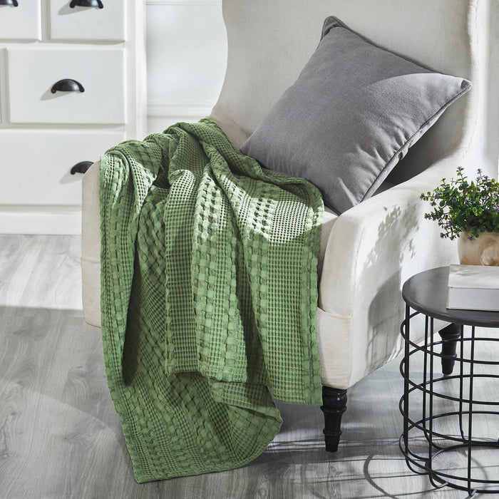 Waffle Weave Olive Green Throw-Lange General Store
