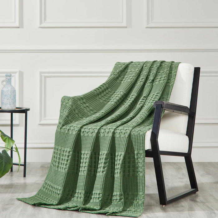 Waffle Weave Olive Green Throw-Lange General Store