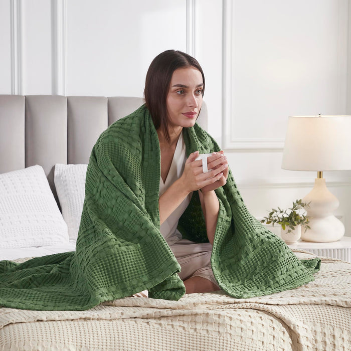 Waffle Weave Olive Green Throw-Lange General Store