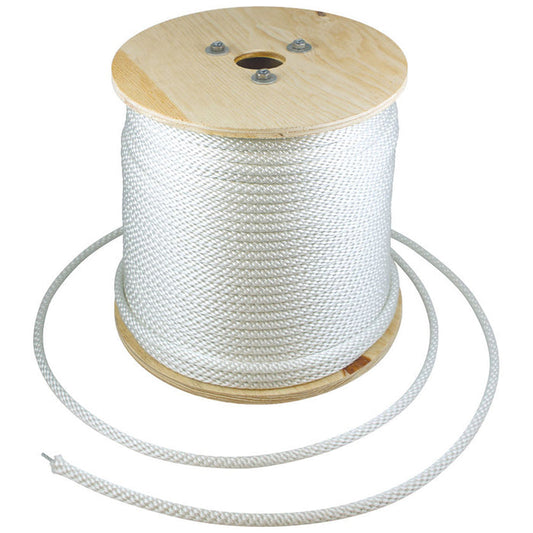 White nylon flagpole halyard with wire center spool