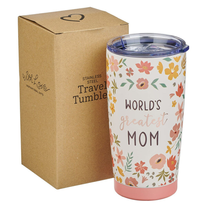 World's Greatest Mom Peach Floral Stainless Steel Tumbler